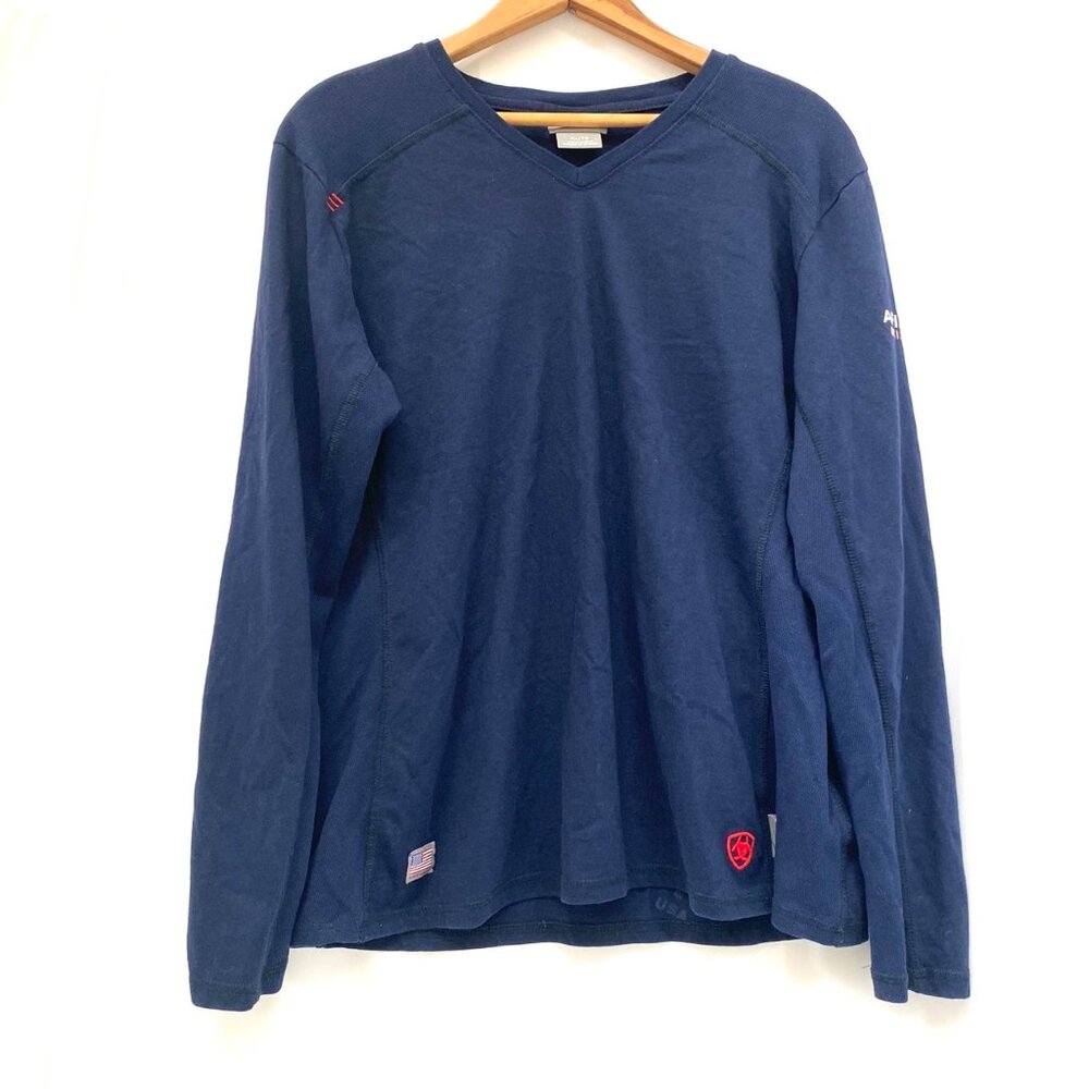 Ariat Mens FR Flame Resistant Shirt CAT2 2112 Sz S/M Blue V-Neck L/S READ